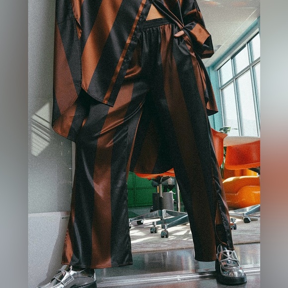 Dressed in Lala Posh Satin Pants in Midnight Carousel Stripes - Picture 2 of 10